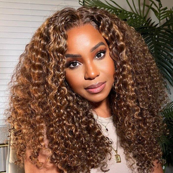 OhMyPretty Wear Go Glueless Highlight Brown Water Wave 6x4 Lace Wig With Pre-plucked Hairline Secure 3D Dome Cap