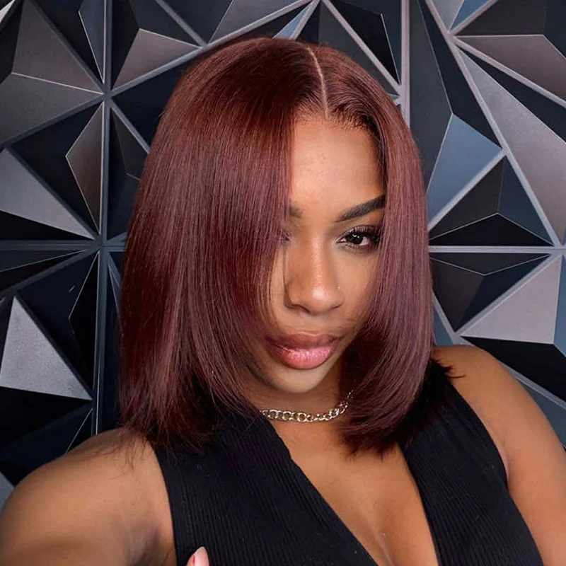 250% Density Reddish Brown Color 7x5 Wear Go Wig Layered Cut Bob Yaki Straight Glueless Wig