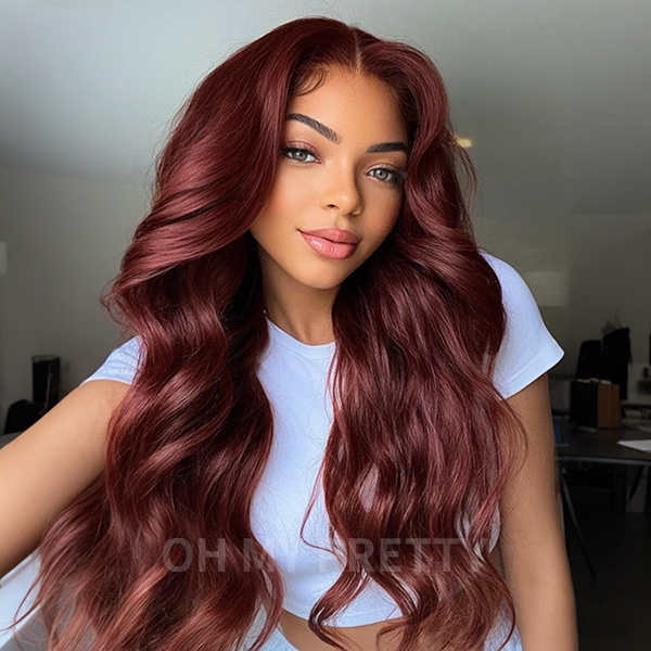 OhMyPretty Face-Framing Layers Reddish Brown Color Wear Go Upgraded Body Wave Glueless 6x4 Lace Wig With Pre-plucked Hairline