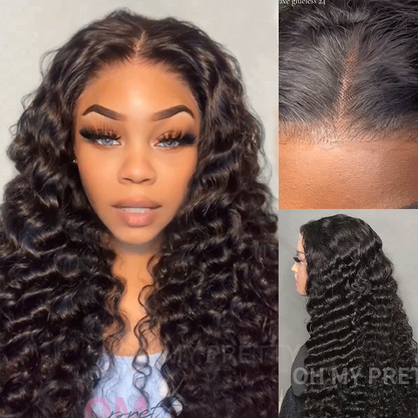 OhMyPretty Wear Go Loose Deep Wave Glueless  6x4 HD Lace Wig Breathable Cap Human Hair Pre plucked &Pre Bleached & Pre Cut