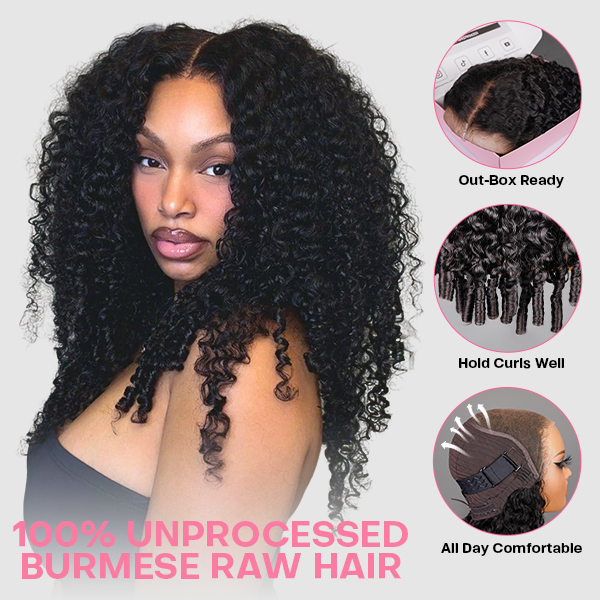 Voluminous & Bouncy Burmese Curly  M-Cap 9x6 Draw-strings Wear Go Wig Bleached Knots Glueless Wig