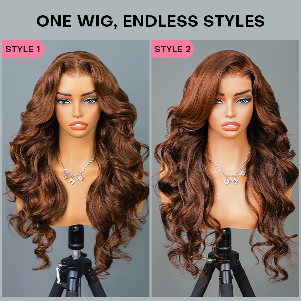 Face-Framing Layers #4 Dark Brown Colored Body Wave Wear Go Wig 6x4 Lace Closure 180% Glueless Color Wig