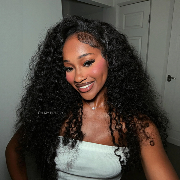 OhMyPretty Wear Go Half Wig 3 IN 1 Indian Curly Flip Over Wig Invisible Hairline Draw-strings For Beginner