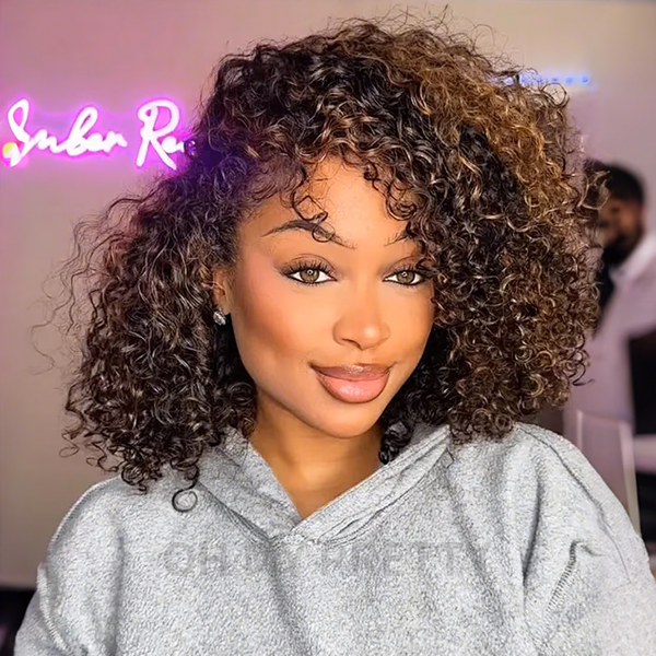 12Inch Highlight Wear Go Half Wig 3 IN 1 Water Wave Flip Over Wig For Beginner Invisible Hairline
