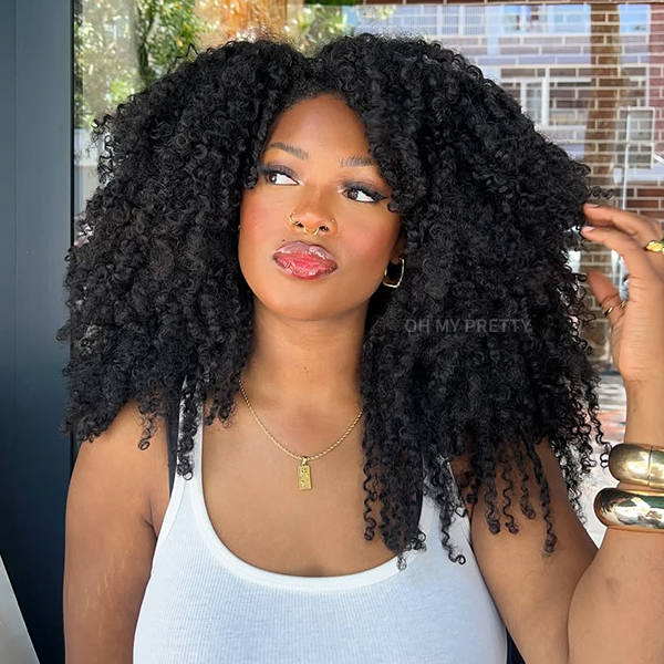 OhMyPretty Wear Go Half Wig 3 IN 1 Afro Curly Flip Over Wig For Beginner Invisible Hairline