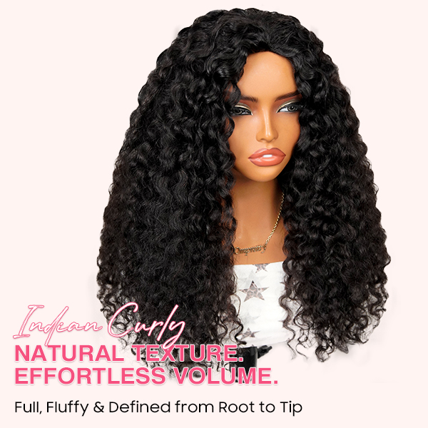 OhMyPretty Wear Go Half Wig 3 IN 1 Indian Curly Flip Over Wig Invisible Hairline Draw-strings For Beginner