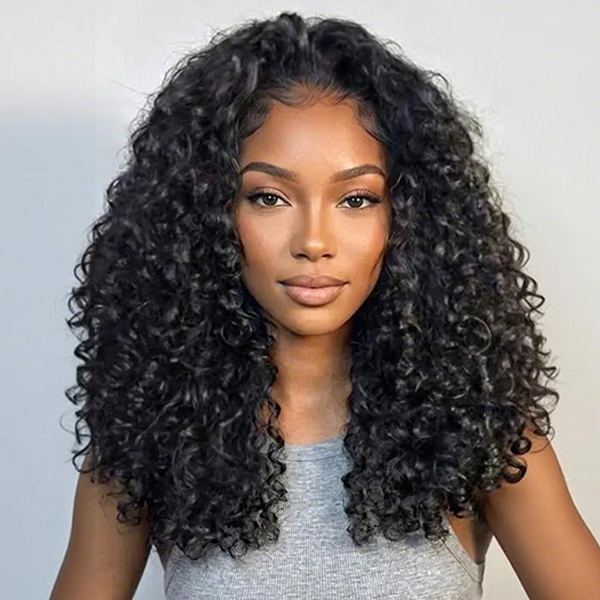 OhMyPretty Wear Go Half Wig 3 IN 1 Indian Curly Flip Over Wig Invisible Hairline Draw-strings For Beginner Beach Curly Wig