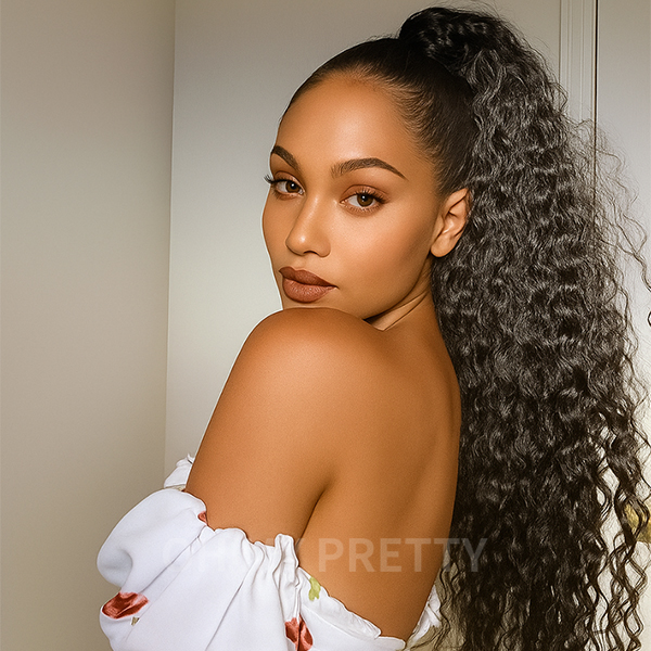 OhMyPretty Water Wave Drawstring Ponytail With InvisiFit Strap 100% Human Hair Extension