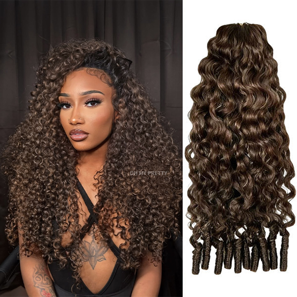 Chocolate Brown #4 Burmese Curly Color Crochet Hair Extension Pre-Separated Miracle Knots 100% Human Hair 