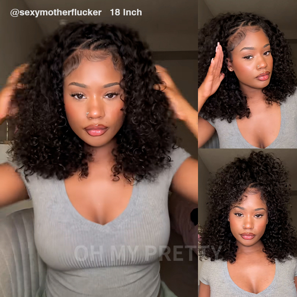 OhMyPretty Wear Go Half Wig 3 IN 1 Water Wave Flip Over Wig Invisible Hairline Draw-strings For Beginner