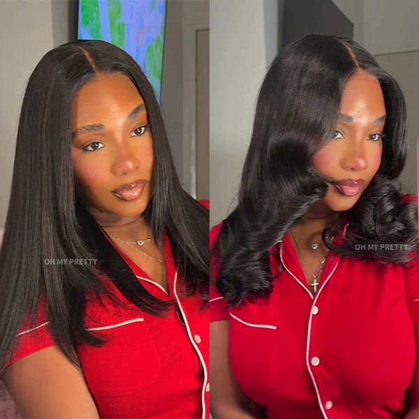 OhMyPretty Glueless Layered Cut Straight Wear Go 6x4 Lace Wigs Pre-Plucked Hairline Pre-Cut Lace Tiny Knots 100% Human Hair