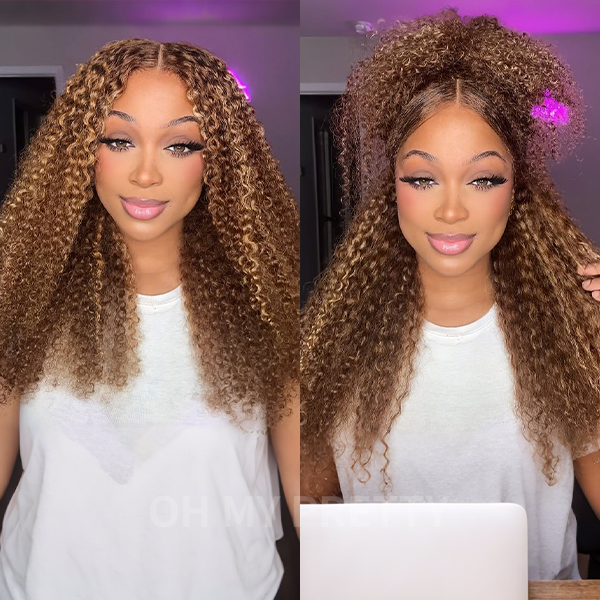 Wear Go Glueless Highlight Brown Kinky Curly 7x5 Lace Wig With Pre-plucked Hairline Flash Sale