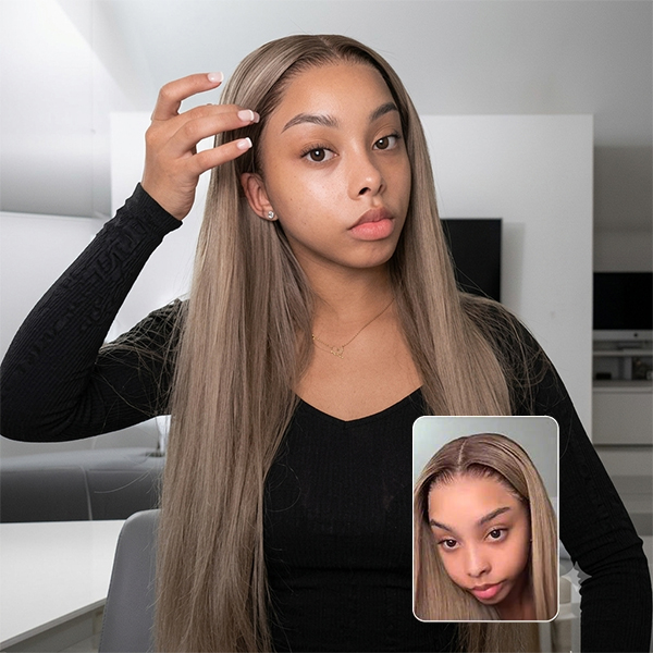 OhMyPretty Wear Go Straight Honey Blonde With Brown Roots Pre-Cut 6x4 Glueless Lace Wigs
