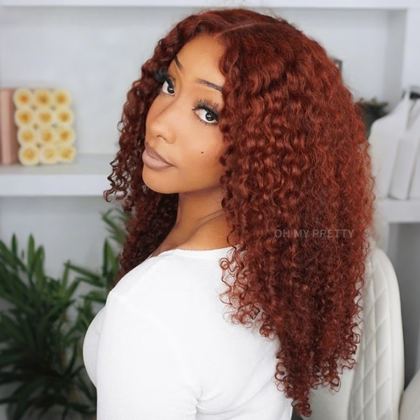 14Inch Wear Go Glueless Reddish Brown Color Kinky Curly 7x5 Lace Wig With Pre-plucked Hairline Flash Sale