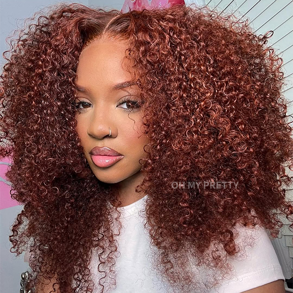 Wear Go Glueless Reddish Brown Color Kinky Curly 7x5 Lace Wig With Pre-plucked Hairline