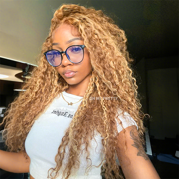 Honey Blonde Light Highlight Wear Go Glueless Water Wave Wig 7x5 Pre-cut Pre-plucked Bleached Knots Wig 100% Human Hair Flash Sale