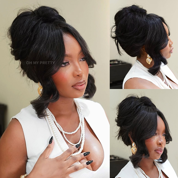 OMpretty 360 Body Wave Invisi Draw Strings Wear Go Glueless Pre-Bleached And Pre-Cut Lace Human Hair Wig