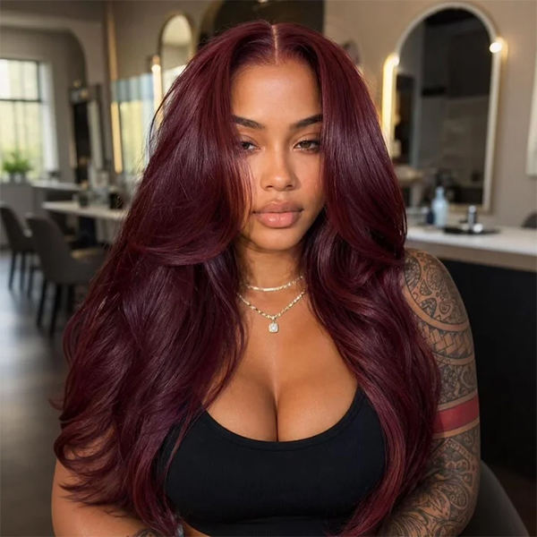 Burgundy 99J Straight/Burmese Curly/Water Wave Wigs Glueless Wear Go Wig 13x4 Lace Front Wig Fall Color Wig Flash Sale 