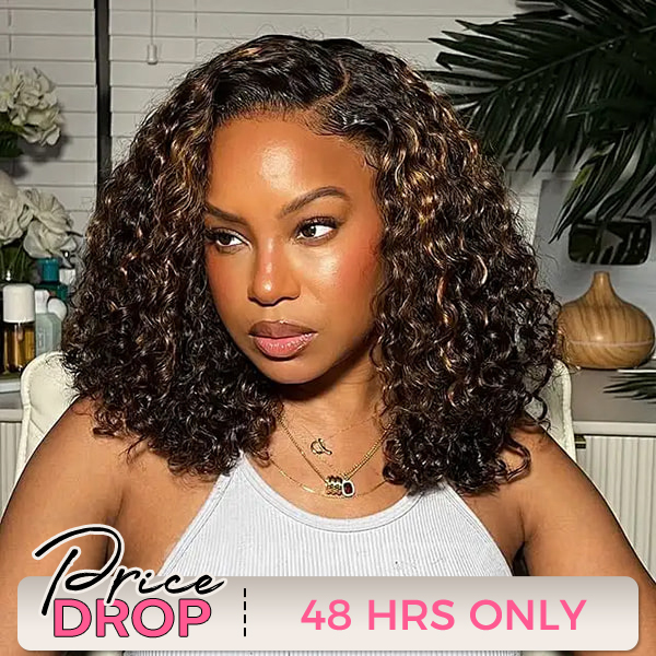 Blonde Highlight Water Wave Wear Go 7x5 Lace Glueless Wigs With Natural Hairline And Pre-cut Lace