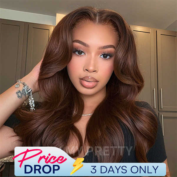 Face-Framing Layers #4 Dark Brown Colored Body Wave Wear Go Wig 7x5 Lace Closure 180% Glueless Color Wig