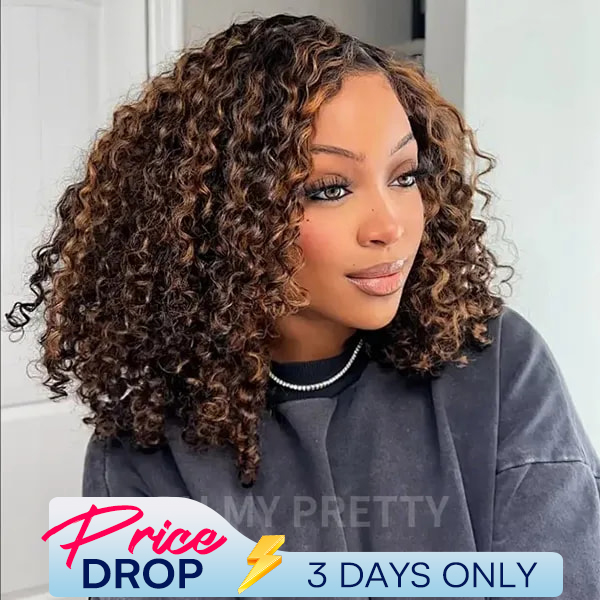 OhMyPretty Highlight Wear Go Half Wig 3 IN 1 Water Wave Flip Over Wig For Beginner Invisible Hairline