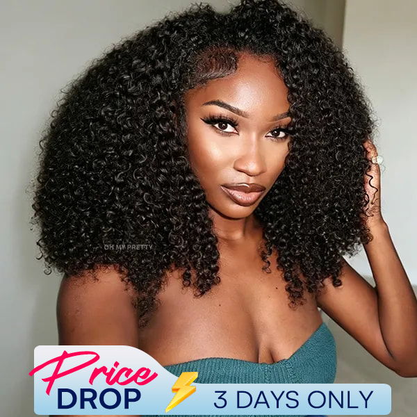 OhMyPretty Wear Go Half Wig 3 IN 1 Kinky Curly Flip Over Wig Invisible Hairline Draw-strings For Beginner
