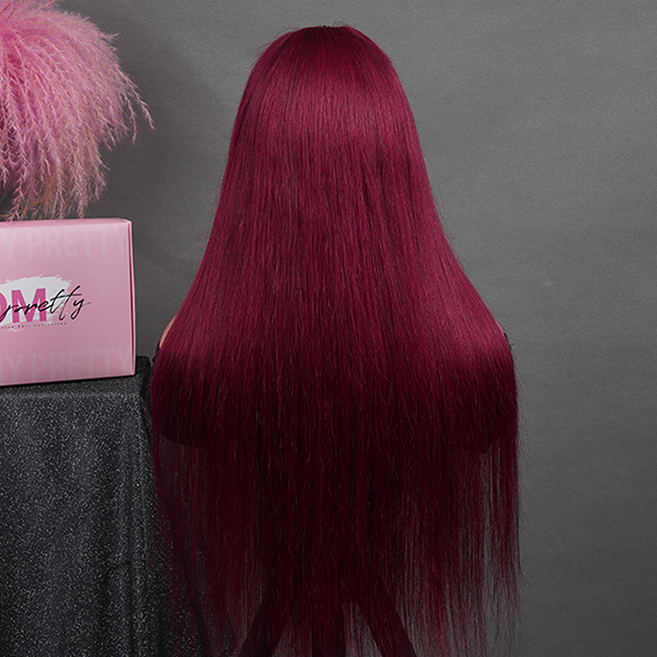 OhMyPretty Wear Go Glueless 99J Color Straight 6x4 Lace Wig With Pre-plucked Hairline Tiny Knots Pre-Cut Zig Zag Lace