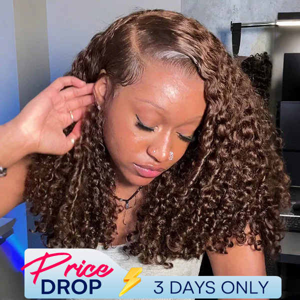 9x6 Burmese Curly Chocolate Brown Color Glueless Wig Pre Cut Lace Wear Go Wig With Elastic Drawstring