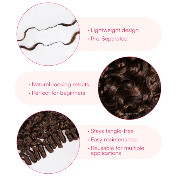 Chocolate Brown #4 Burmese Curly Color Crochet Hair Extension Pre-Separated Miracle Knots 100% Human Hair 