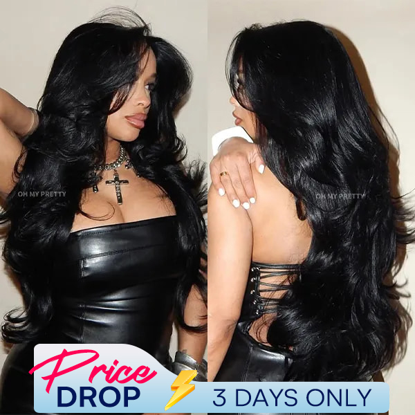 OhMyPretty Pre-Styled Butterfly Cut Layered Yaki Straight Half Wig With Draw-string Beginner Friendly Natural Black Human Hair