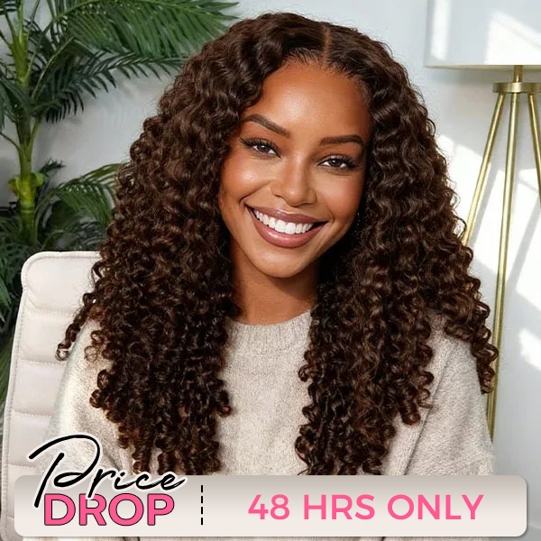 New In Luxury Wear Go 13x6 Chocolate Brown Burmese Curly Glueless Wig HD Lace Front Wig With Invisi Draw-strings
