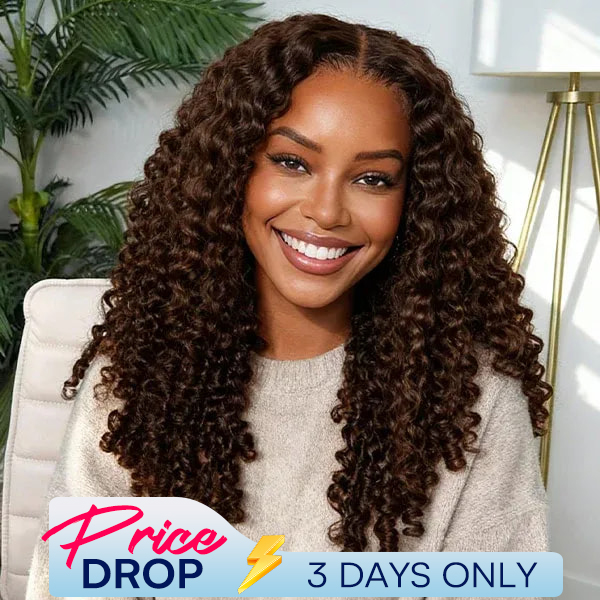 New In Luxury Wear Go 13x6 Chocolate Brown Burmese Curly Glueless Wig HD Lace Front Wig With Invisi Draw-strings