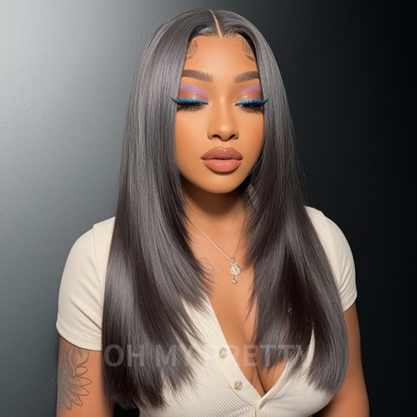 OhMyPretty Glueless Layered Cut Straight Wear Go 6x4 HD Lace Wigs Pre-Plucked Hairline Pre-Cut HD Lace Tiny Knots 100% Human Hair