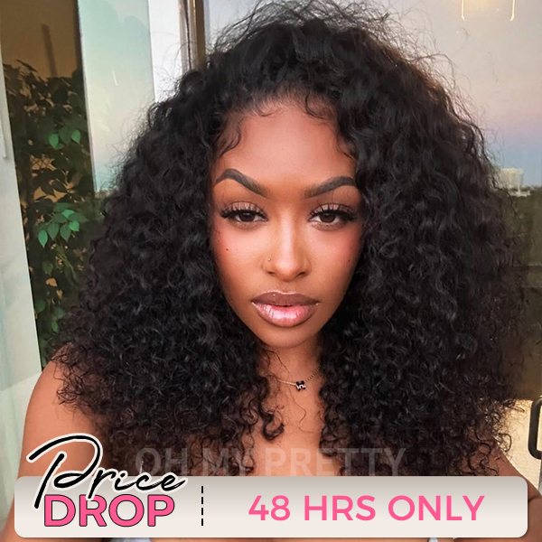 OhMyPretty Wear Go Half Wig 3 IN 1 Water Wave Flip Over Wig Invisible Hairline Draw-strings For Beginner