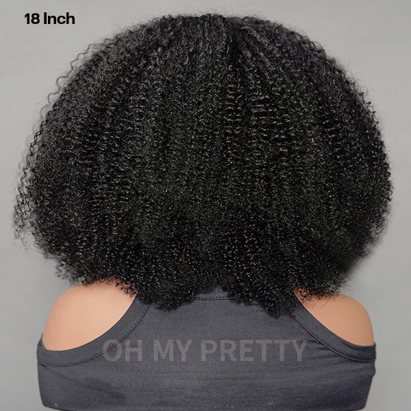 OhMyPretty V Part Afro Curly Wig Thin Part Human Hair Glueless Wig Beginner Friendly No Lace Protective Style