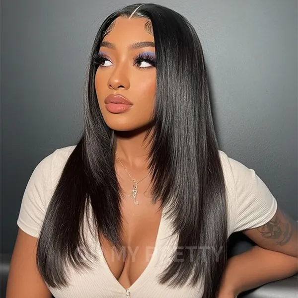 Glueless Layered Cut Straight Wear Go 7x5 Lace Wigs Pre-Plucked Hairline Pre-Cut Lace Tiny Knots 100% Human Hair Flash Sale