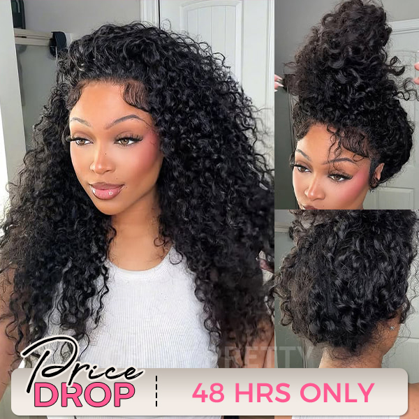 OMpretty 360 Water Wave Invisi Draw Strings Wear Go Glueless Pre-Bleached And Pre-Cut Lace Human Hair Wig