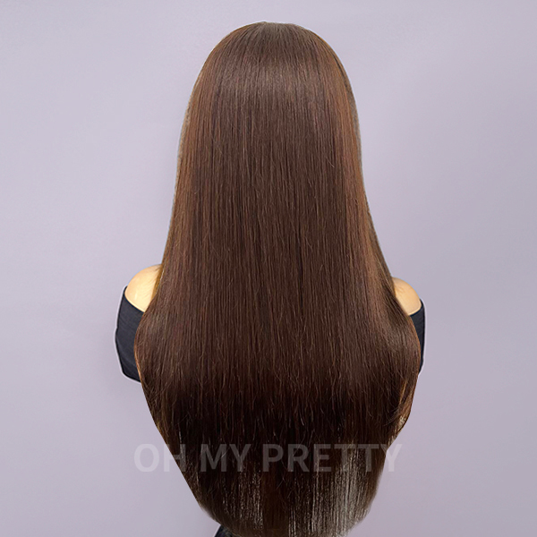 Chocolate Brown Color Layered Cut Straight Wear Go Glueless 6x4 HD Lace Wigs Pre-Plucked Hairline Pre-Cut Lace Tiny Knots 100% Human Hair