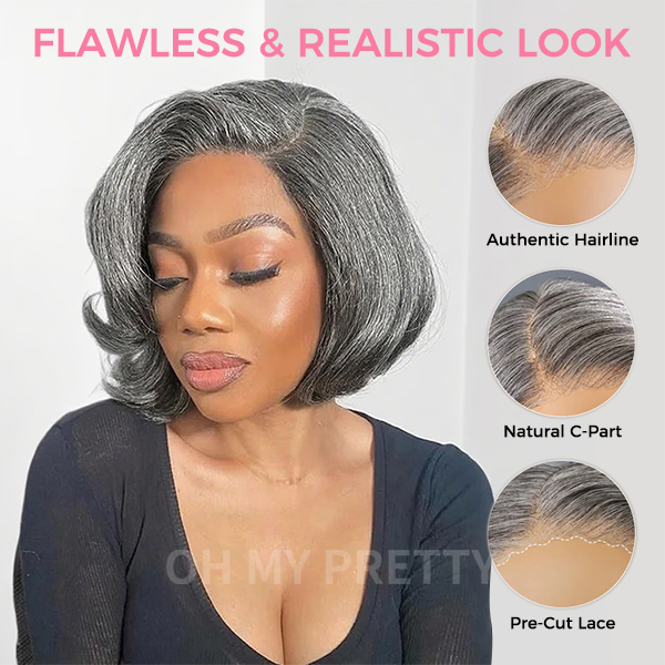 Boss Vibe Salt and Pepper Layered Bob Wear Go Glueless Pre-Cut Lace Grey Wig