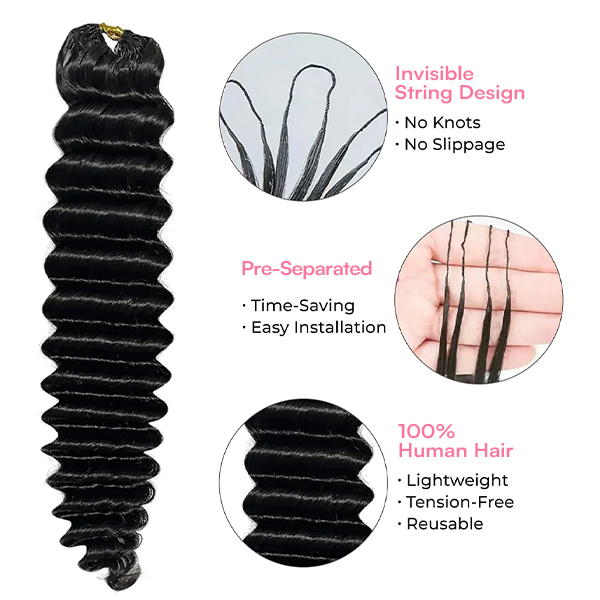 Deep Wave Crochet Human Hair for Natural Boho Braids Miracle Knots Ready Time-Saving Pre-Separated Tangle Free