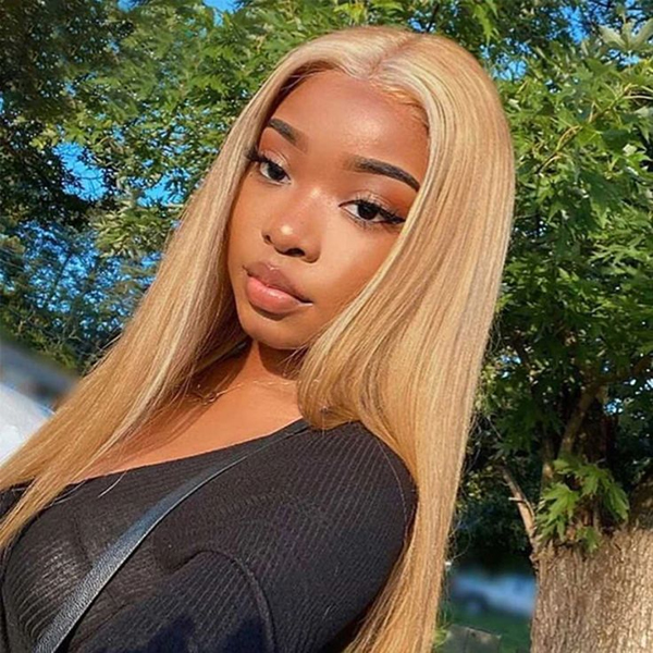 OhMyPretty Wear Go Glueless Honey Blonde #27 Color Straight 6x4 Lace Wig With Pre-plucked Hairline Secure 3D Dome Cap