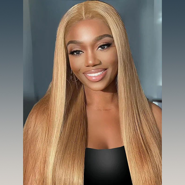 OhMyPretty Wear Go Glueless Honey Blonde #27 Color Straight 6x4 Lace Wig With Pre-plucked Hairline Secure 3D Dome Cap