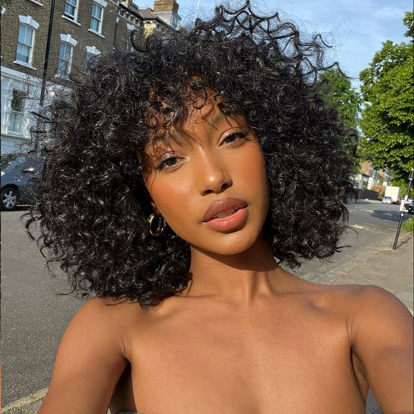 Flash Sale | Short Bob Deep Wave Hair Wig with Bangs Soft Glueless Wig Machine Made Realistic Scalp 100% Human Hair Wigs