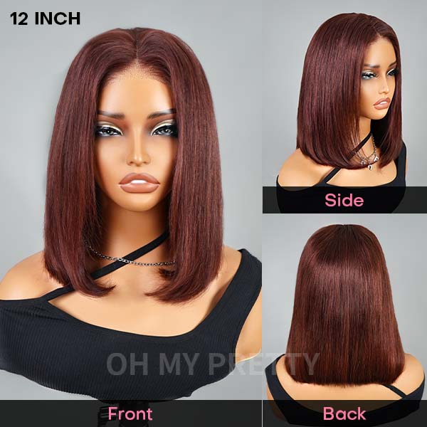 OhMyPretty Reddish Brown Color Wear Go Glueless  Straight 6x4 Lace Bob Wig With Pre-plucked Hairline Pre-Cut Lace