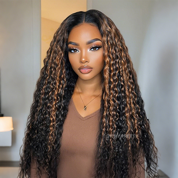 Blonde Highlight Water Wave Wear Go 7x5 Lace Glueless Wigs With Natural Hairline And Pre-cut Lace Flash Sale