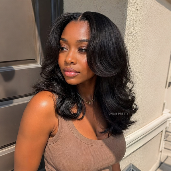 Wear Go 9x6 Kinky Straight Layered Cut Glueless Wig Lace Front Wig With Invisi Draw-string 220% Density Flash Sale