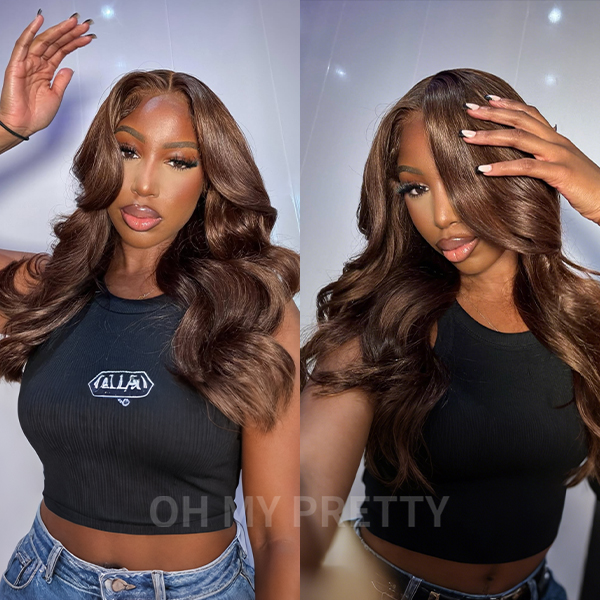 OhMyPretty Face-Framing Layers #4 Dark Brown Colored Loose Wave  Wear Go Glueless 6x4 Lace Wig Human Hair Wig
