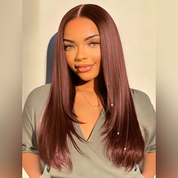 OhMyPretty Glueless Layered Cut Reddish Brown Straight Wear Go 6x4 HD Lace Wigs Pre-Plucked Hairline Pre-Cut HD Lace Tiny Knots