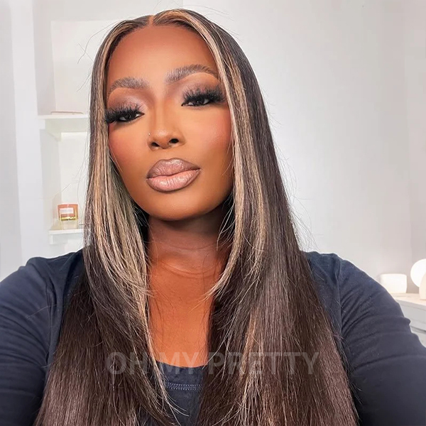 Layered Cut Balayage Highlight Silky Straight Wear Go Glueless 7x5 Lace Wig Pre-Bleached & Pre-Plucked & Pre Cut