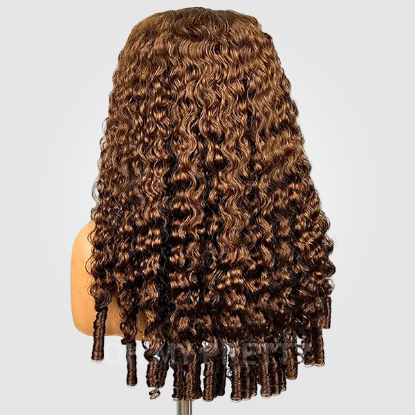 9x6 Burmese Curly Chocolate Brown Color Glueless Wig Pre Cut Lace Wear Go Wig With Elastic Drawstring